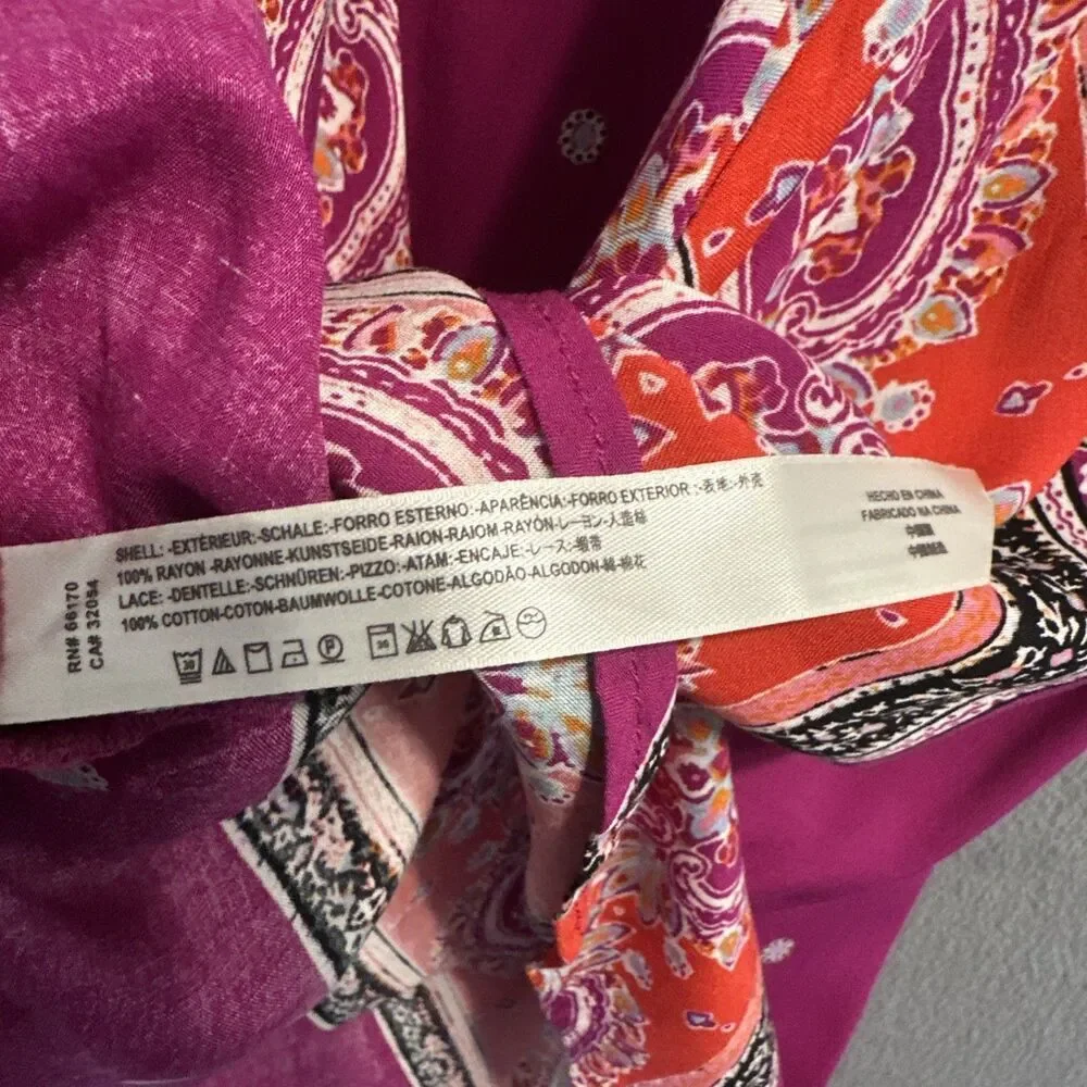 NWT Free People‎ Darjeeling Printed Slip Dress Size XS Magenta Boho Festival